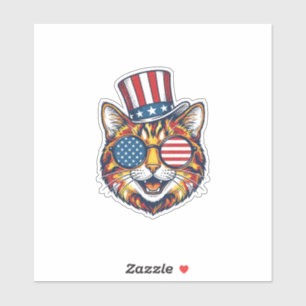 Patriotisches Katze Vintage-Stich-Shirt-Design_1 Aufkleber