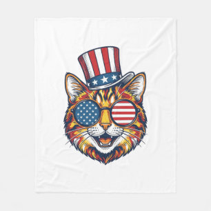 Patriotisches Katze Vintage-Stich-Shirt-Design_1 Fleecedecke