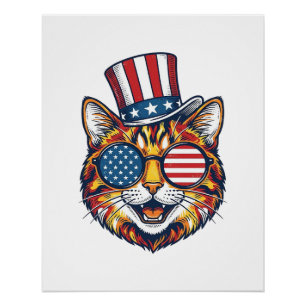 Patriotisches Katze Vintage-Stich-Shirt-Design_1 Poster