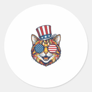 Patriotisches Katze Vintage-Stich-Shirt-Design_1 Runder Aufkleber
