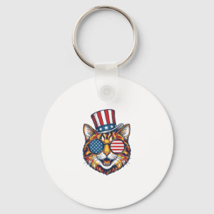 Patriotisches Katze Vintage-Stich-Shirt-Design_1 Schlüsselanhänger