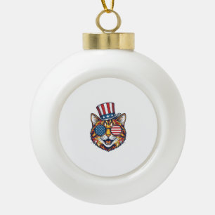 Patriotisches Katze Vintage-Stickerei-Shirt-Design Keramik Kugel-Ornament
