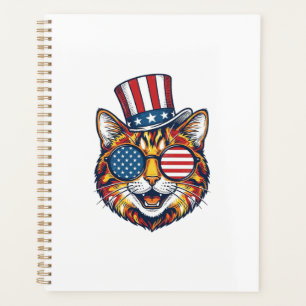 Patriotisches Katze Vintage-Stickerei-Shirt-Design Planer