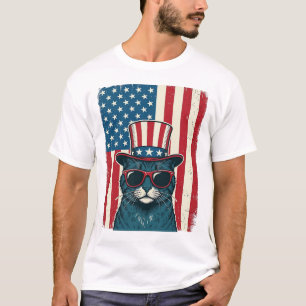 Patriotisches Katzenflagge Vintage Gravur Shirt De