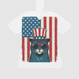 Patriotisches Katzenflagge Vintage Gravur Shirt De Ornament