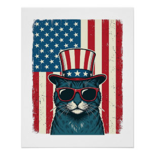 Patriotisches Katzenflagge Vintage Gravur Shirt De Poster