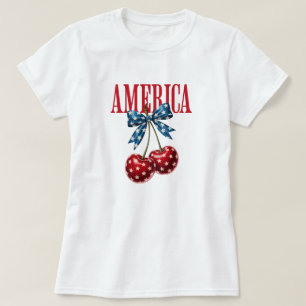 Patriotisches Kirschflaggen-Schleifen-Viertes-Juli T-Shirt