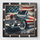 Patriotisches Klassisches Auto Quadratische Wanduhr (Vorderseite)