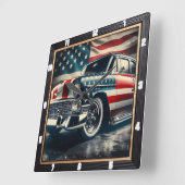 Patriotisches Klassisches Auto Quadratische Wanduhr (Winkel)