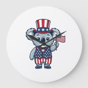 Patriotisches Koala-Vektor-Vintage-Shirt-Design_1 Große Wanduhr