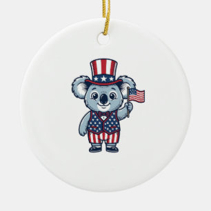 Patriotisches Koala-Vektor-Vintage-Shirt-Design_1 Keramik Ornament