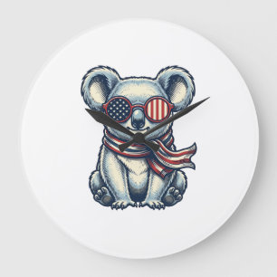 Patriotisches Koala-Vintage-Stickerei-Shirt-Design Große Wanduhr