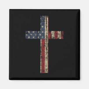 Patriotisches Kreuz - Amerikanische Flagge - Glaub Magnet