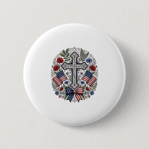 Patriotisches Kreuz Blumenflagge Vintage Button