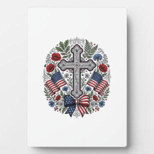 Patriotisches Kreuz Blumenflagge Vintage Fotoplatte
