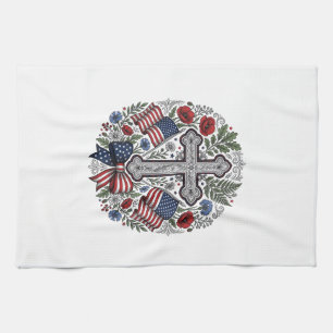 Patriotisches Kreuz Blumenflagge Vintage Geschirrtuch