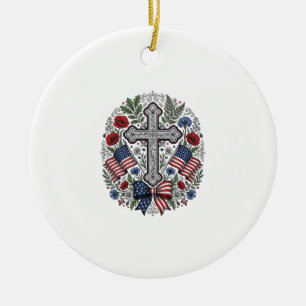 Patriotisches Kreuz Blumenflagge Vintage Keramik Ornament