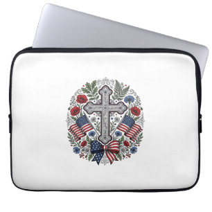 Patriotisches Kreuz Blumenflagge Vintage Laptopschutzhülle