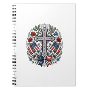 Patriotisches Kreuz Blumenflagge Vintage Notizblock