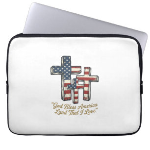 Patriotisches Kreuz Gott segne Amerika-Shirt-Desig Laptopschutzhülle