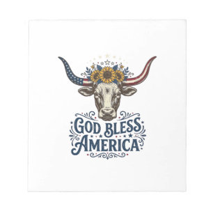 Patriotisches Kuh Gott segne Amerika Vintage-Shirt Notizblock