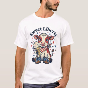 Patriotisches Kuh-Shirt Süßes Kalb Eiscreme Vintag T-Shirt