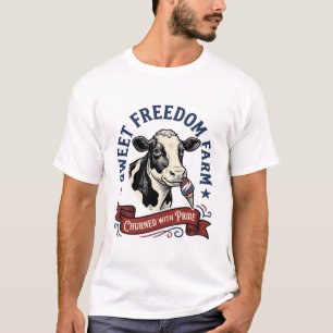 Patriotisches Kuh-Shirt Vintage Eiscreme-Farm-Desi T-Shirt