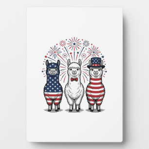 Patriotisches Lama-Feuerwerk Vintage-Vektor-Shirt_ Fotoplatte