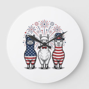 Patriotisches Lama-Feuerwerk Vintage-Vektor-Shirt_ Große Wanduhr