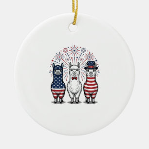 Patriotisches Lama-Feuerwerk Vintage-Vektor-Shirt_ Keramik Ornament