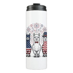 Patriotisches Lama-Feuerwerk Vintage-Vektor-Shirt_ Thermosbecher