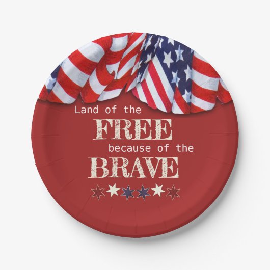 Patriotisches Land des Freien Roten Weißen Blauen Pappteller (Vorderseite)