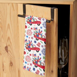 Patriotisches Lastwagen- und Feuerwerk-Muster  Geschirrtuch