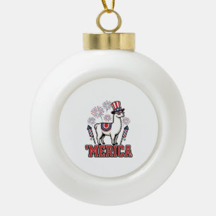 Patriotisches Llama Merica Vintage Vektor Design_1 Keramik Kugel-Ornament