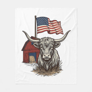 Patriotisches Longhorn-Rind und rotes Scheune-Vekt Fleecedecke