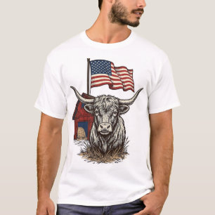 Patriotisches Longhorn-Rind und rotes Scheune-Vekt T-Shirt