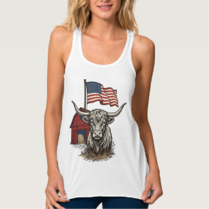 Patriotisches Longhorn-Rind und rotes Scheunendesi Tank Top
