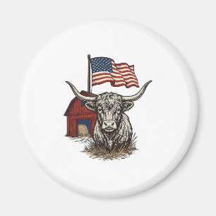 Patriotisches Longhorn-Rind und rotes Scheunenvekt Magnet