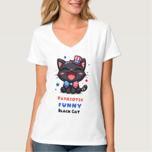 Patriotisches lustiges schwarzes Katzen-Shirt zum T-Shirt
