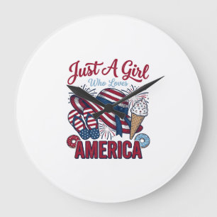 Patriotisches Mädchen Amerika Sommer Vintage T-Shi Große Wanduhr