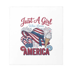 Patriotisches Mädchen Amerika Sommer Vintage T-Shi Notizblock