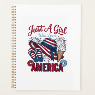 Patriotisches Mädchen Amerika Sommer Vintage T-Shi Planer