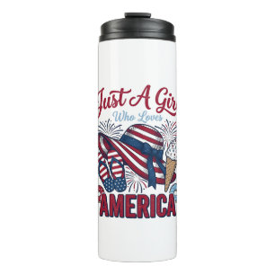 Patriotisches Mädchen Amerika Sommer Vintage T-Shi Thermosbecher