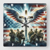 Patriotisches Militärkreuz Quadratische Wanduhr (Vorderseite)