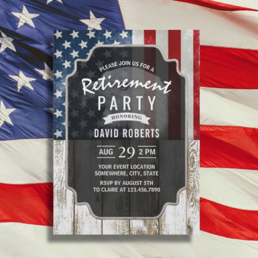 Patriotisches Militärruhestand USA Flag Rustikales Einladung