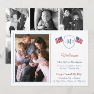Patriotisches Monogramm-Fotocollage Baby Junge Geb Ankündigung
