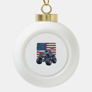 Patriotisches Monster-Truck-Vintage-Gravurdesign_1 Keramik Kugel-Ornament