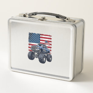 Patriotisches Monster-Truck-Vintage-Gravurdesign_1 Metall Brotdose