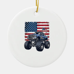 Patriotisches Monster-Truck-Vintage-Stichdesign_1 Keramik Ornament
