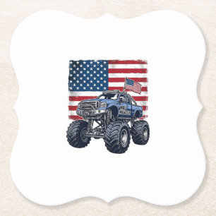 Patriotisches Monster-Truck-Vintage-Stichdesign_1 Untersetzer